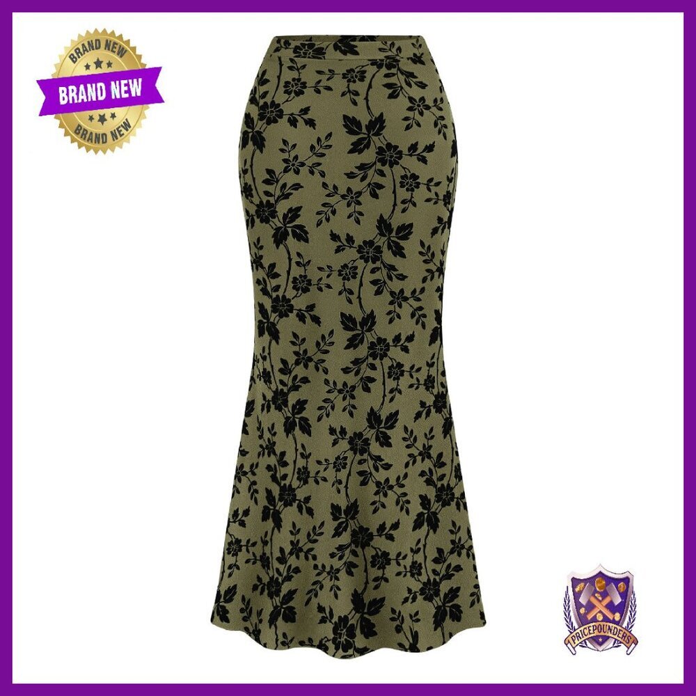 Floral Mesh Maxi Skirt High Waist Mermaid Hem Elegant Slim Fit